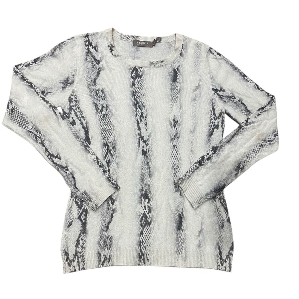 Brodie Fine Cashmere Snake Animal Print Sweater Size S Small Womens Ivory *READ